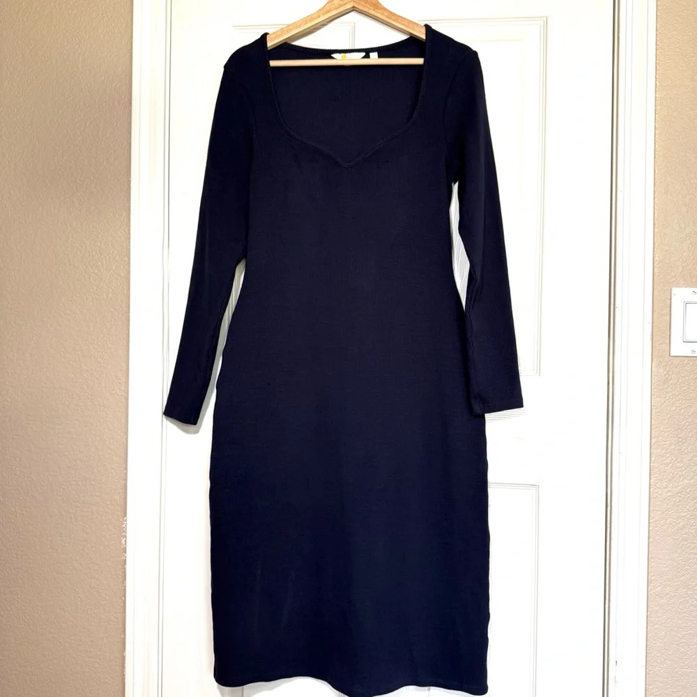 Boden Midi Dress 10R Navy Ribbed Knit Stretchy Sweetheart Coquette babydoll - Picture 5 of 13